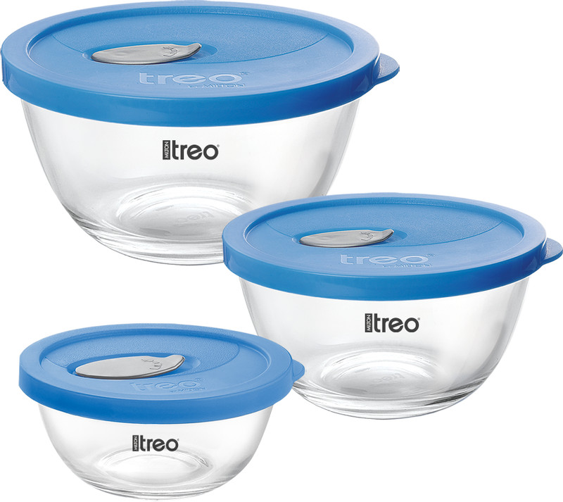 TREO Borosilicate Glass Mixing Bowl Mixing Glass Bowl with Flexi Lid Set of 3, 500 ml/1000 ml/1500 ml, Air Vent Lid(Pack of 3, Clear)