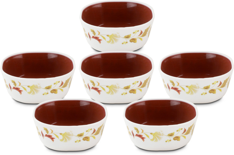 NAYASA Plastic Soup Bowl Microfresh Square Deluxe | Food Grade | BPA Free(Pack of 6, Brown)