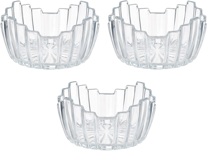 IndusBay Glass Serving Bowl 5 Inch Wave Fluted Designer Snacks Dry fruit Serving Glass Bowl(Pack of 2, Clear)