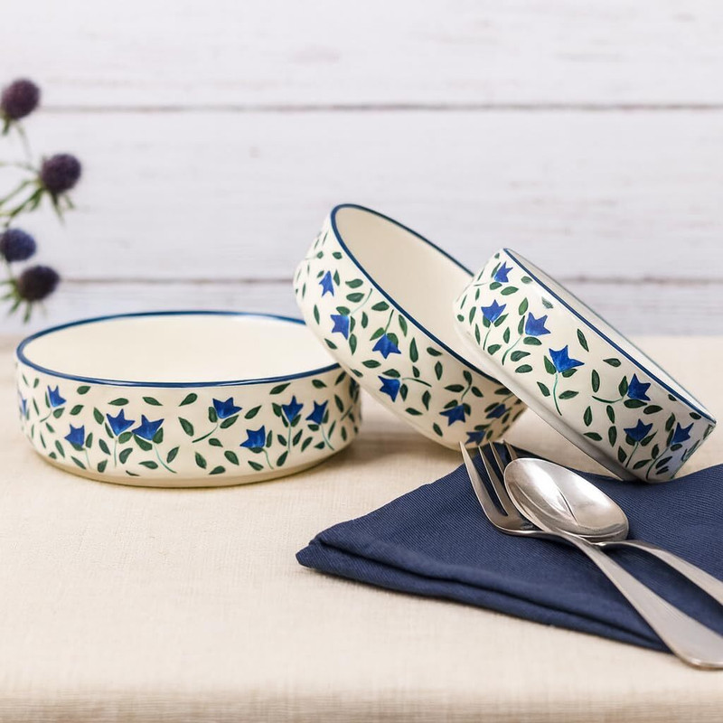Maya And Sons Ceramic Serving Bowl Maya Handmade Ceramic Serving Bowl Set of 3 (800ML, 600ML, 500ML) |(Pack of 3, Blue)
