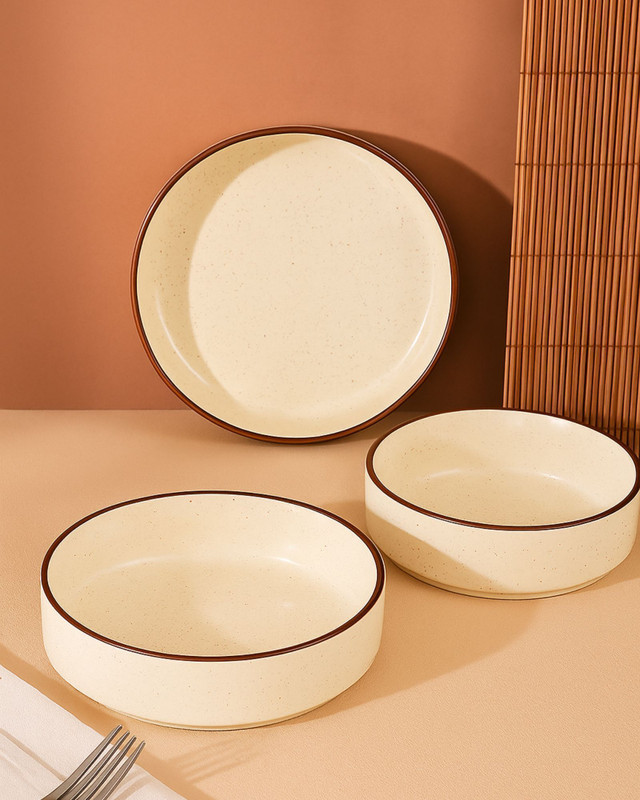 AMRUK Ceramic Serving Bowl Multipurpose Flat Ceramic Serving Bowls Set of 3(Pack of 3, Off White)