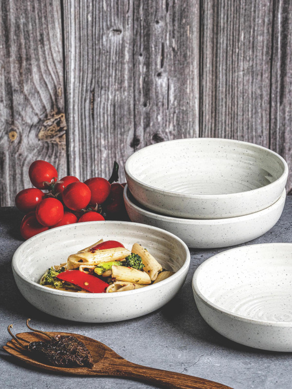 Goodhomes Melamine Pasta Bowl Food Safe Melamine Pasta Bowl 4pcs set(Pack of 4, White)