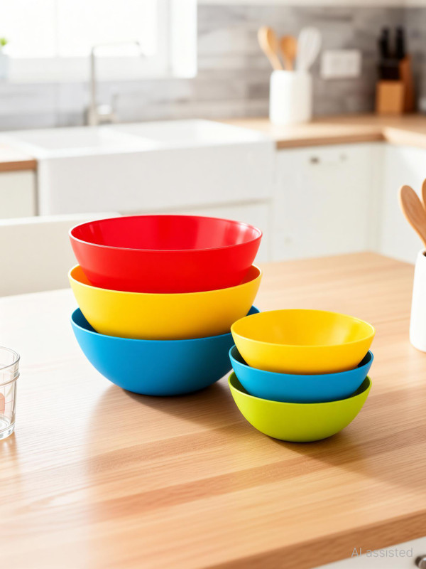 KUBER INDUSTRIES Plastic Mixing Bowl Plastic Microwave Safe 6 Pieces Mixing Bowl Set- 1000, 1500 ML (Multi) - CTKTC34749(Pack of 6, Multicolor)