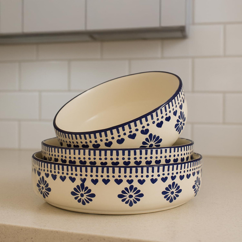 BROSISS ENTERPRISES Ceramic Salad Bowl Salad Tray(Pack of 3, Blue)