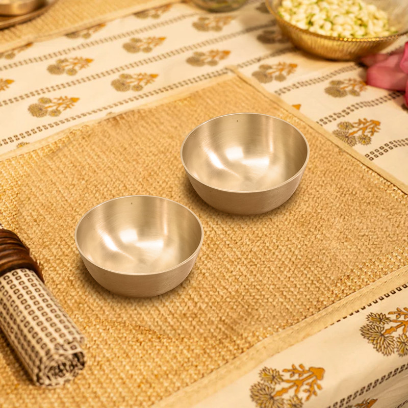 Ekhasa Bronze Vegetable Bowl Certified Bronze Utensils | 100% Pure Kansa Bowl | 150 ml Bronze Bowl(Pack of 2, Gold)