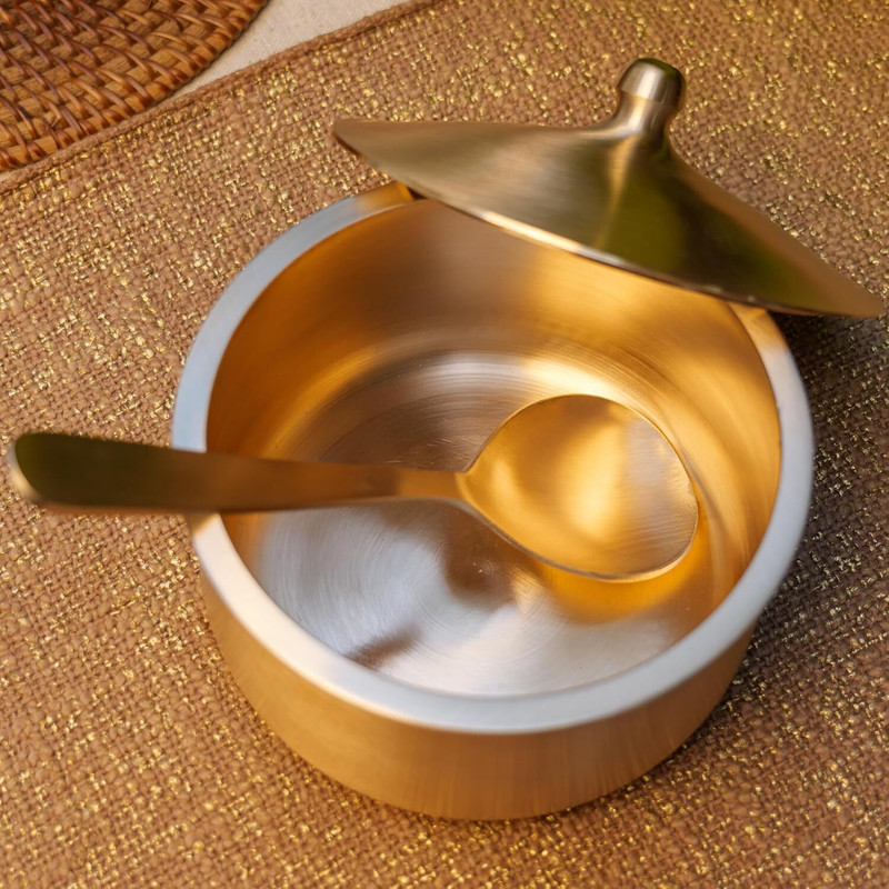 Ram Metals Pure Kansa Handi with Spoon 600 ml Bronze Serving Bowl for Kitchen Dining Pot 20 cm diameter 0.6 L capacity with Lid(Bronze, Non-stick)
