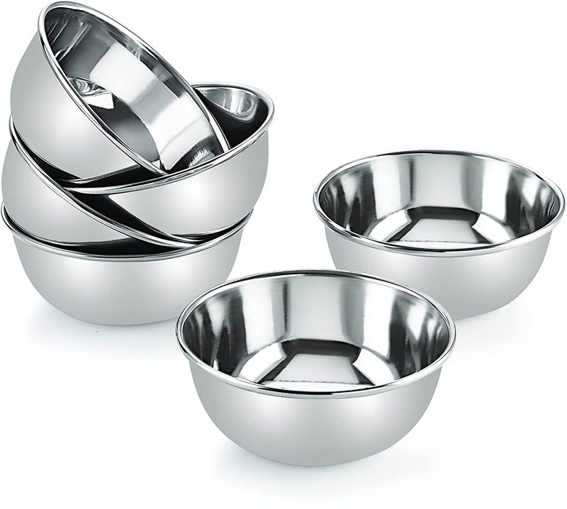 PMO Stainless Steel Vegetable Bowl 10 No. Size Premium Quality Dinnerware Bowls set Pack of 6 Stainless Steel(Pack of 6, Silver)