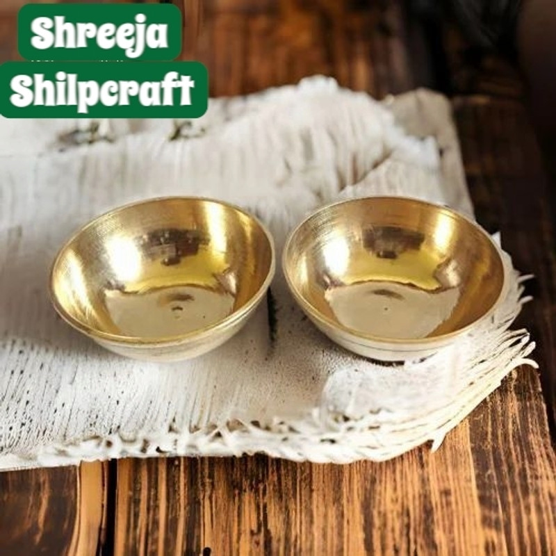 Shreeja Shilpcraft Brass Decorative Bowl Pure Brass Puja Katori Medium Size for Roli Chawal Haldi Kumkum Set of 4(Pack of 4, Gold)