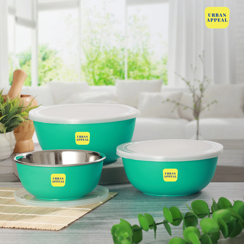 Urban Appeal Stainless Steel Serving Bowl(Pack of 3, Green)