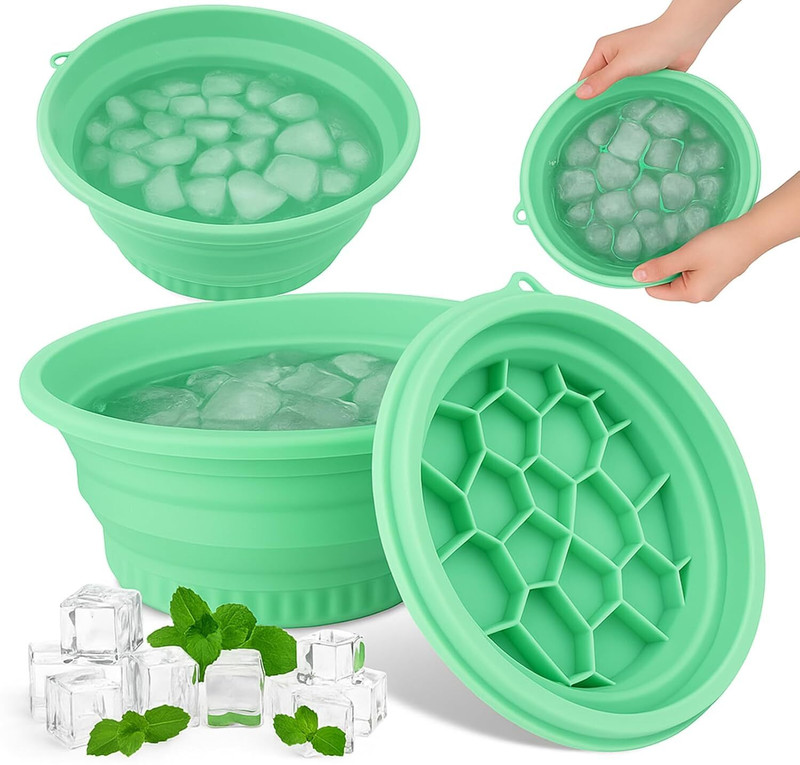 COANC Green Ice Cube Tray with Storage Box & Lid | Quick Release Ice Maker Bowl Green Silicone Ice Cube Tray(Pack of1)