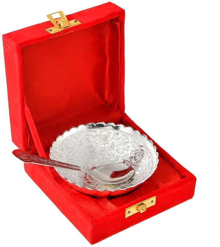 Tuesday Morning Aluminium Decorative Bowl German Silver Bowl And Spoon Silver Plated Bowl Decorative Bowl Diwali Gift(Pack of 2, Silver)