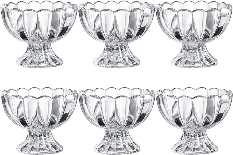 Antique Buyer Glass Dessert Bowl flower Glass Ice Cream Bowl Set,(Pack of 6, Clear)