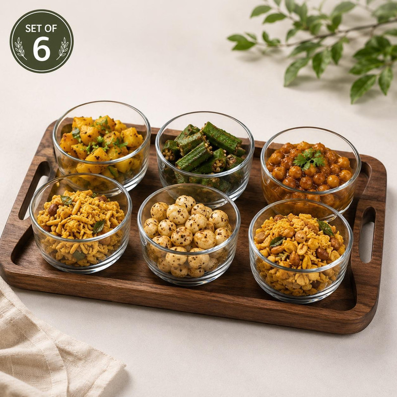FLORAL Glass Serving Bowl Chunmun Bowl Small Set of 6(Pack of 6, Clear)
