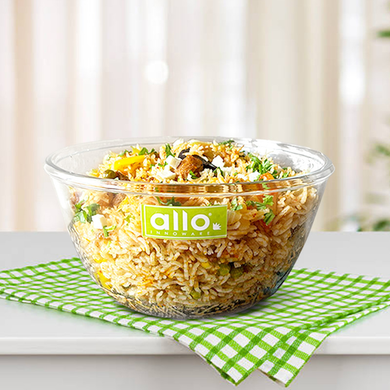Allo Glass Mixing Bowl Oven & Microwave Safe Bowls, Dishwasher & Freezer Safe, 2100ml(Pack of 1, Clear)