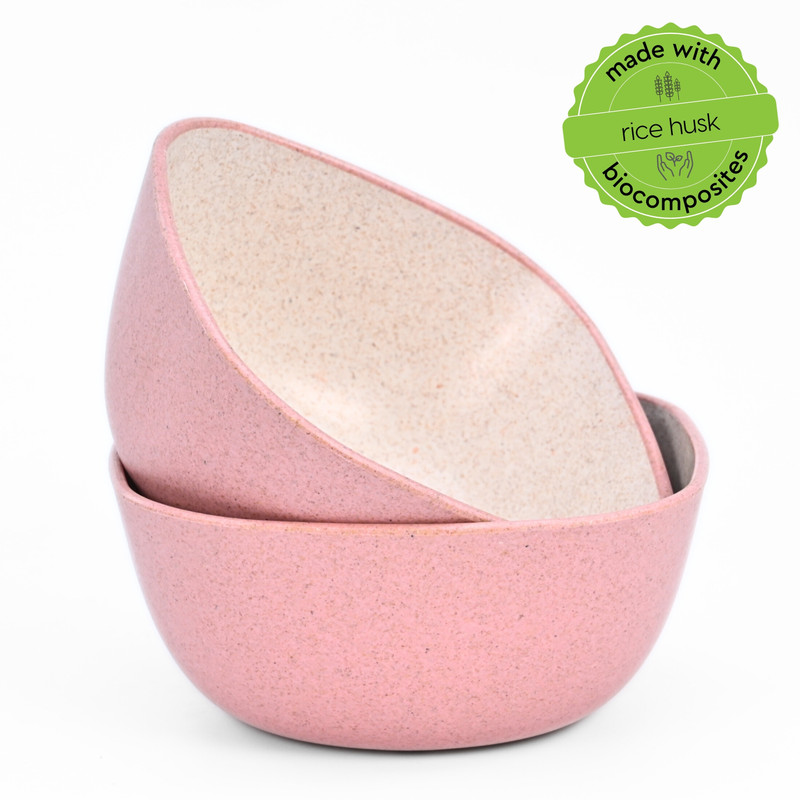 Eha Biocomposite Serving Bowl For Kitchen With Lid | Made with Rice Husk |1250 ml each | Microwave Safe Bowls(Pack of 2, Pink)