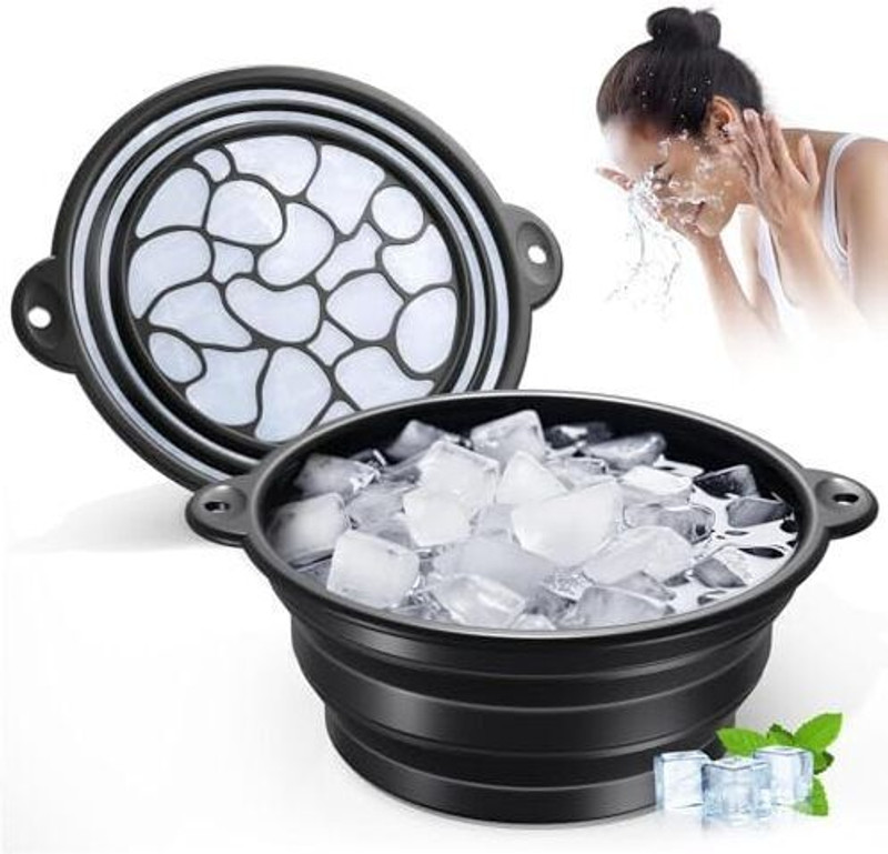 KitchNex Silicone Massage Bowl Foldable Silicone Ice Facial Bowl with Built-in Ice Tray(Pack of 1, Black)