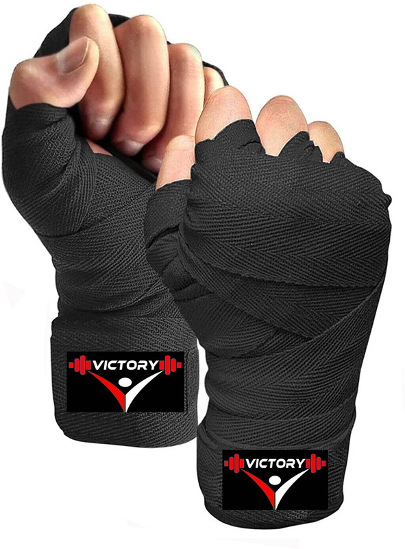 VICTORY India Professional weight Lifting / Stretchable cotton (1 Pair) Black Boxing Hand Wrap(Black, 110 inch)
