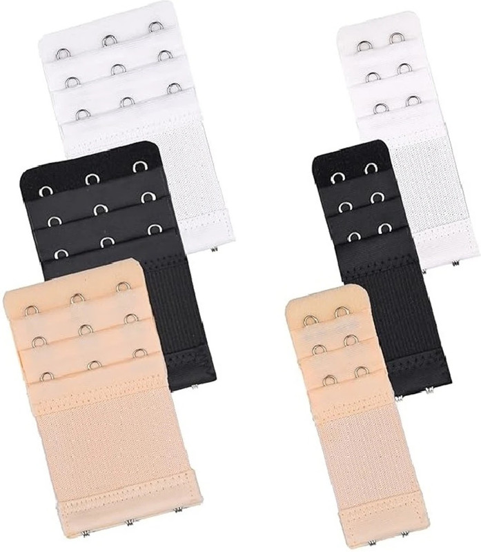 Wooger 6 Pcs Women bra hook extender 2 Hook 3 Eye and 3 Hook 3 Eye hook Extension Hook Extender(Beige, Black, White Pack of 6)