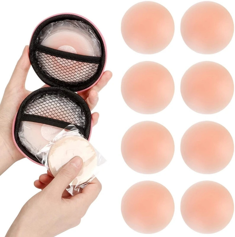 Vishla Women's & Girls Reusable Nipple Cover Silicone Peel and Stick Bra Petals(Beige Pack of 4)