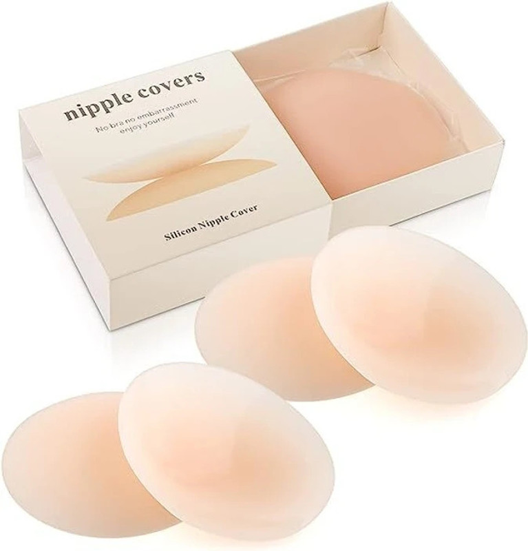 Joynest Women's & Girls Reusable Premium Nipple Cover Adhesive Sticker Pasties Silicone Peel and Stick Bra Pads(Beige Pack of 2)