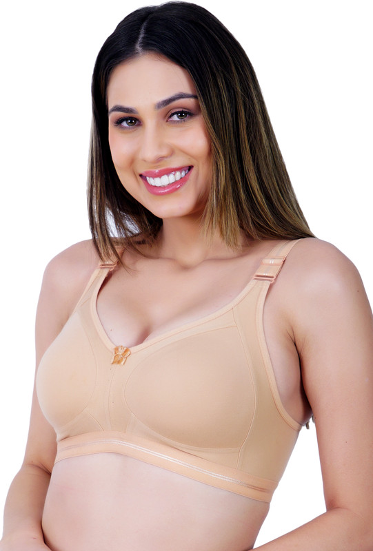 Ladyland Damani women Cotton 4 hook bra Women T-Shirt Non Padded Bra(Beige)