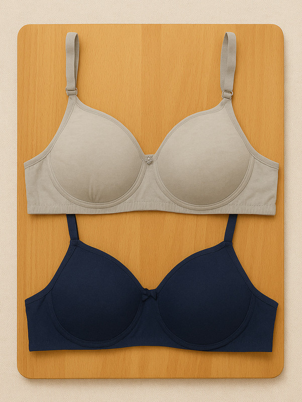 15 PLUS NEVY MOUSE GREY MOVE Women T-Shirt Lightly Padded Bra(Dark Blue, Grey)