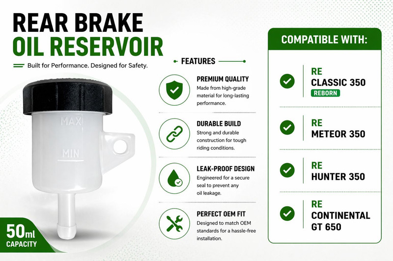EAZ Rear Brake Oil Reservoir Tank for RE Reborn, Hunter, Meteor 350 (50ml) Brake Caliper