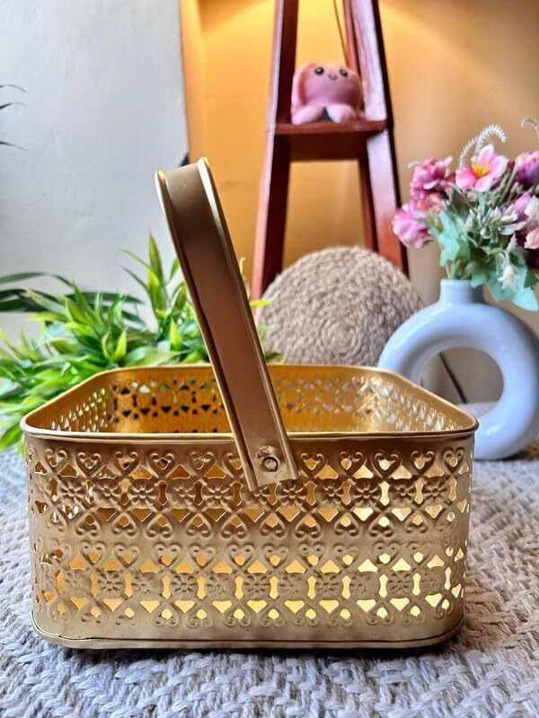 ARS Handicrafts Iron Bread Basket(Gold)
