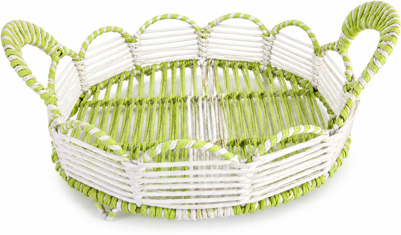 Shaandecor Jute, Iron Bread Basket(Green, White)