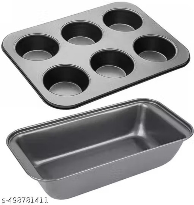 Ecom Home Carbon Steel Cupcake/Muffin Mould Loaf pan 1 pcs cupcake tray of 6 cups 6 Cavity Carbon Steel Round Muffin Tray for Cup Cakes ( Black) Bread Maker(Black)