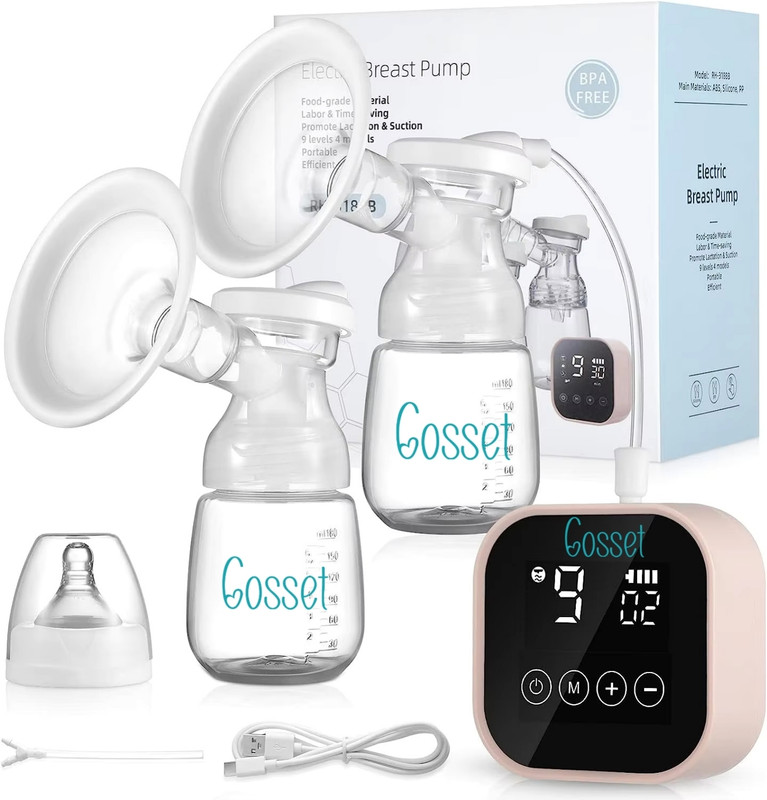 Cosset Double Electric Breast Pump With 4 Phases and 9 Level, 2200 mAh Battery - Electric(Pink)