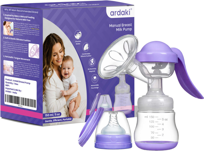 ARDAKI Manual Breast Pump for Feeding Mothers,3 Level Suction Breast Milk Pump,BPA Free  - Manual(WHITE / BLUE)