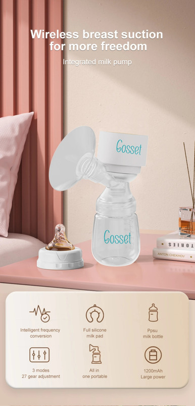 Cosset Portable Breast Pump with 3 mode and 9 level,BPA Free,Rechareable - Electric(White)
