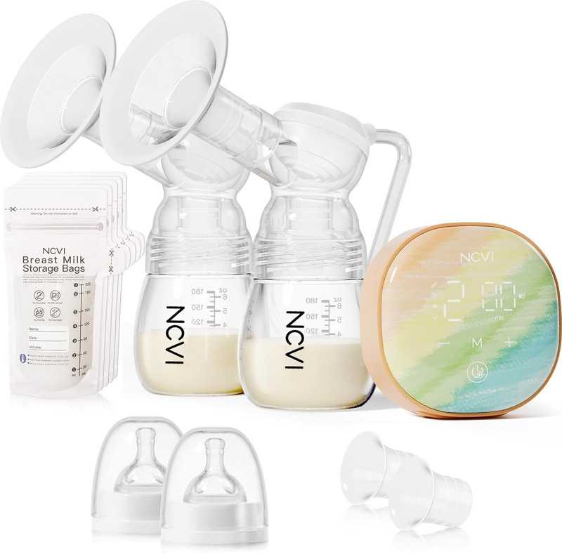 NCVI 8102 Breast Pump with 8 Flanges, LED, 4 Modes, 4400mAh – Orange  - Electric(Orang)