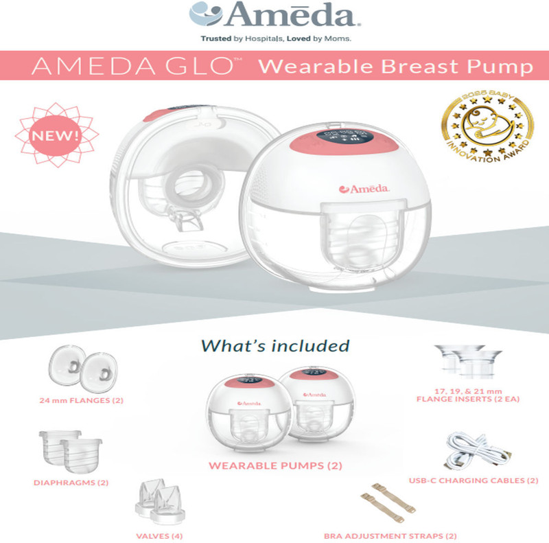 Ameda GLO Wearable Breast Pump - Electric(White and Pink)