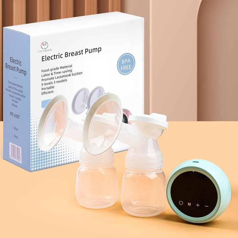 TINYBERG Double Breast Pump, 9 Intensity Levels Dual Mode Rechargeable Battery  - Electric(Blue)