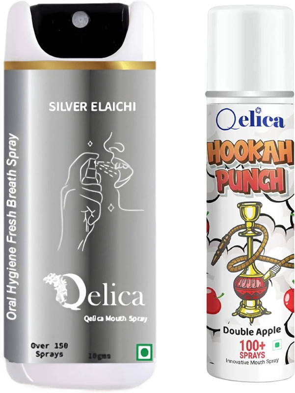 Qelica Silver Elachi & Double Apple Mouth Spray for Instant Breath Freshner Germ Kill Spray(20 g)