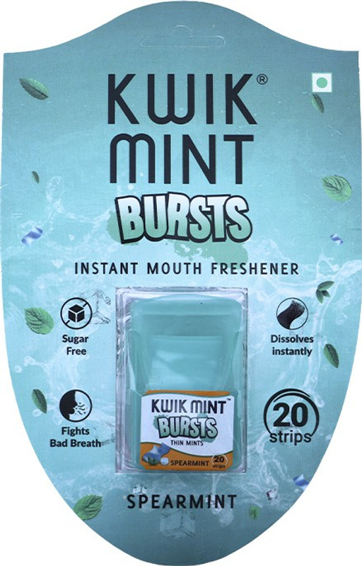 Kwik Mint Bursts Cassets Mouth Freshner Breath Strips Pack of 10- Spearmint Flavour Strip(60 g)