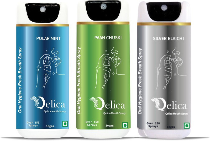 Qelica Breath Freshner Spray For Bad Breath Combo Paan Chuski,Polar Mint,Silver Elaichi Spray(30 g)