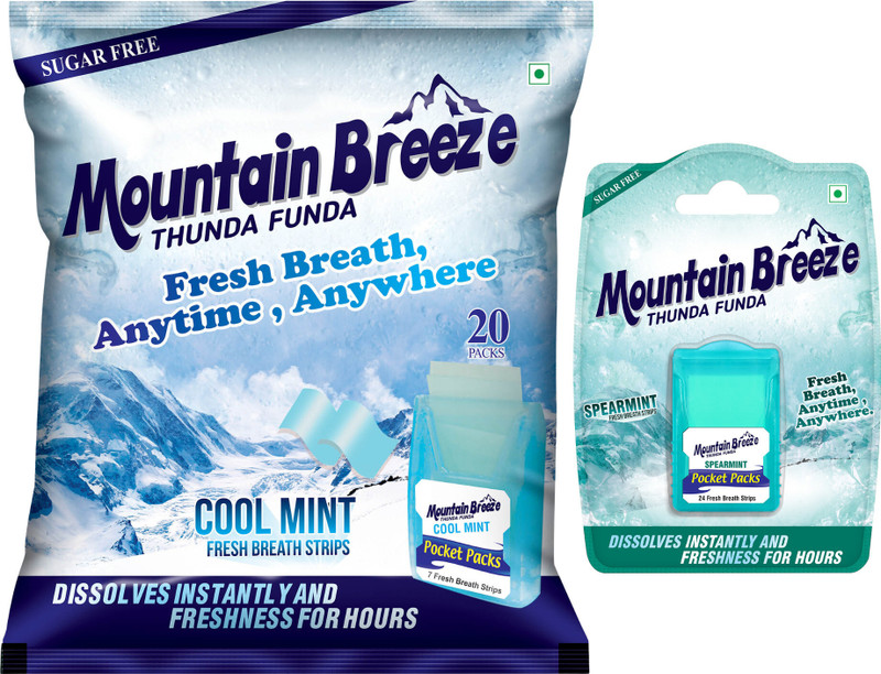 Mountain breeze Fresh Breath Strips - Instant Freshness, (164 Strips) Cool 140 & Spear 24 Strips Strip(7 g)