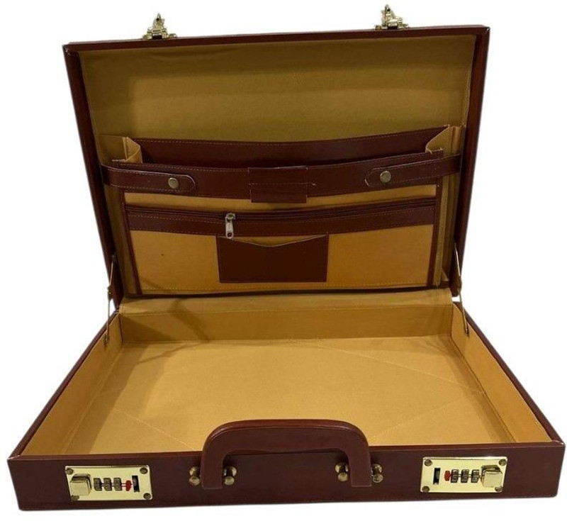 CGC Premium Leatherette Briefcase Document Box for Office & Business File Carry Case Medium Briefcase - For Men & Women(Brown)