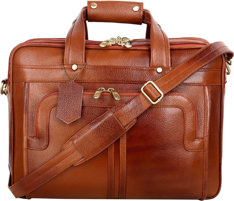TAYIB Full-Grain Leather Executive Briefcase – Premium & Professional Business Bag Medium Briefcase - For Men(Tan)