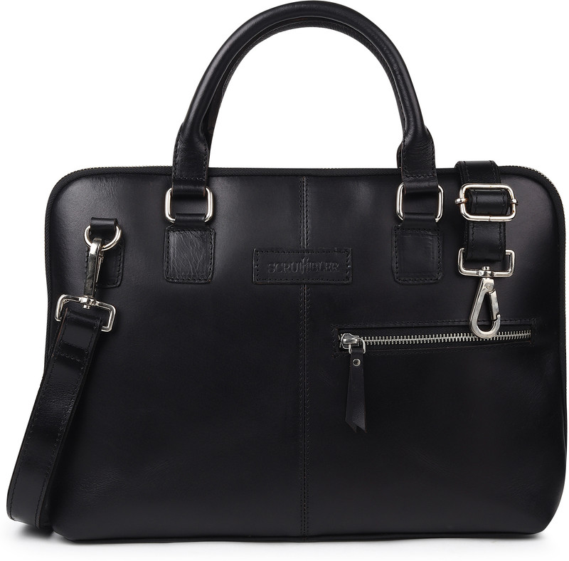 SCRUMBLER FULL GRAIN GENUINE LEATHER LAPTOP BAG Medium Briefcase - For Men & Women(BLACK)