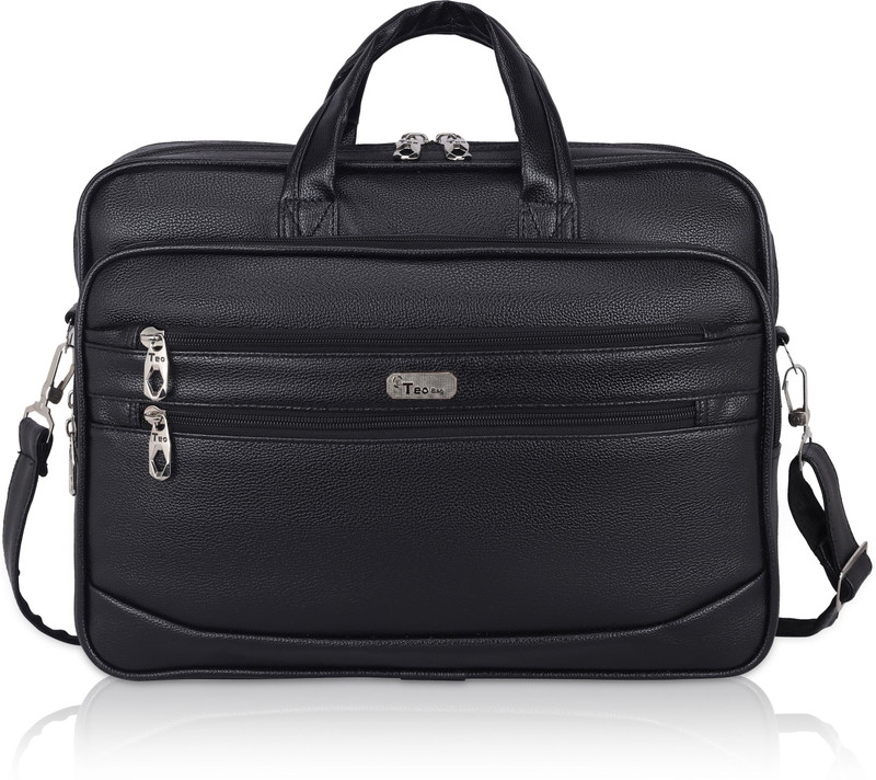 Teo Vegan Leather Briefcase 15.6 Inch Laptop Messenger Bag Black 906 Large Briefcase - For Men & Women(Black)