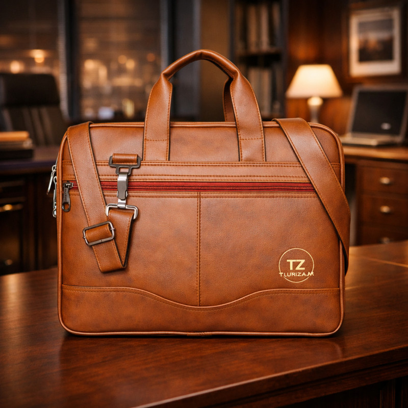 TURIZAM Men Leather Laptop Office Bag 15.6 Inch Large Briefcase - For Men & Women(TAN)