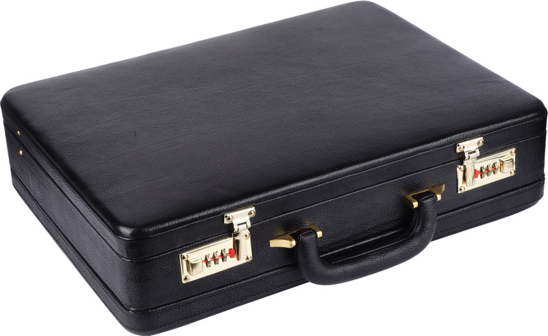india leather 17'' Expandable Genuine Leather Briefcase dual 3 Digits Combination Locks Large Briefcase - For Men(Black)
