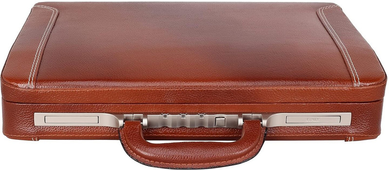 Clifton Leather Executive Briefcase Hard Case with Italian Lock Multi Compartment Medium Briefcase - For Men(Brown)