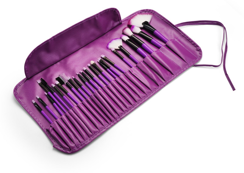 SKINPLUS Professional Wood Make Up Brushes Sets With Leather Storage Pouch(Pack of 24)
