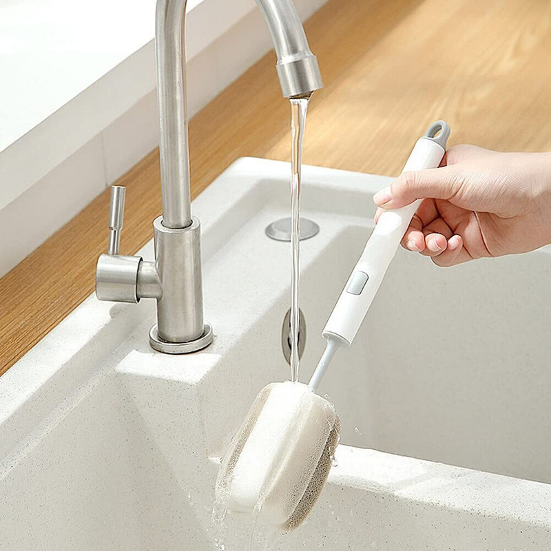 Sokmak 1PC Long Handle Brush Whiskey Cups Cleaner Scrub Brush Dish Cleaning Brush Plastic Round Pastry Brush(Pack of 1)