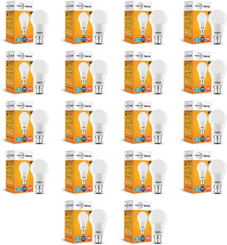 Wipro 10 W Basic Standard B22 LED Bulb(White, Pack of 18)